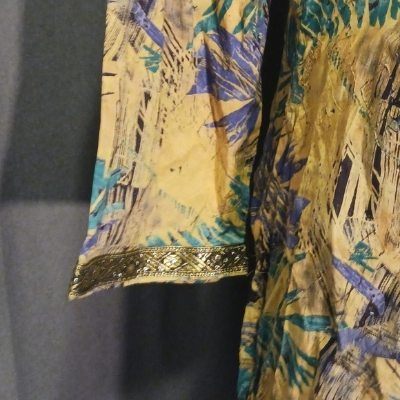 Gold & Gem Embellished Tunic Top Floral Print Indian Bohemian Style‎ Cover Up M - Picture 4 of 7
